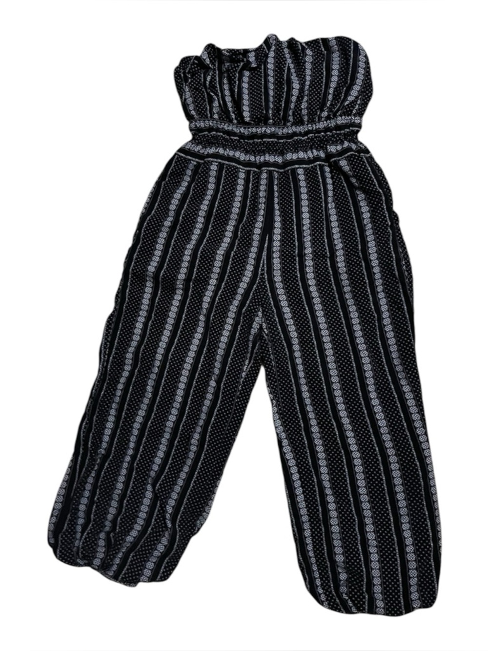 Lulus Medium strapless boho festival striped elastic waist jumpsuit resort
